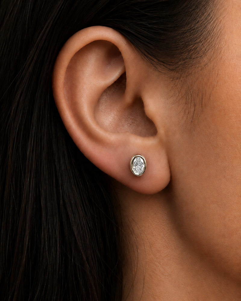 Oval bezel Stud Earring - 1ct Lab Grown Moissanite