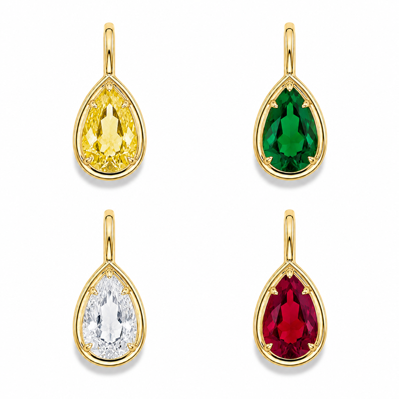 Pear Bezel Pendant - Emerald Green