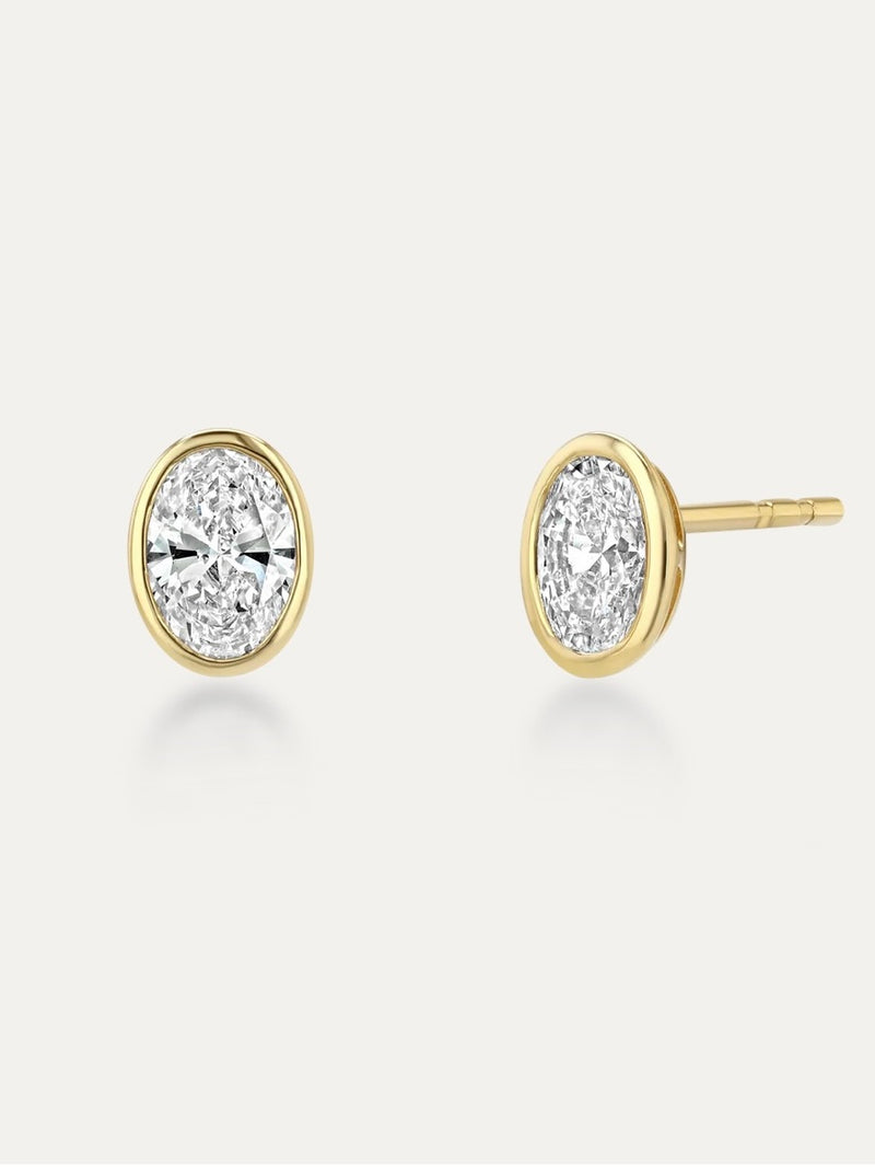 Oval bezel Stud Earring - 1ct Lab Grown Moissanite