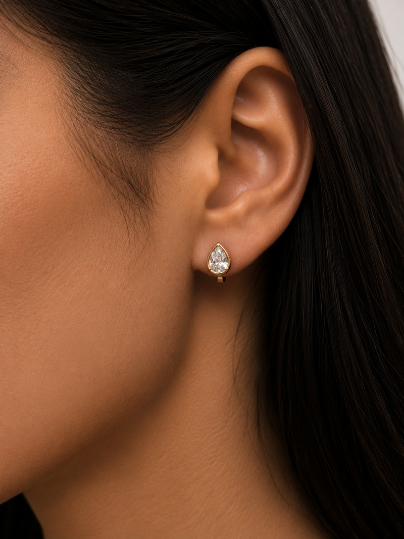 Pear Bezel Huggie Earring