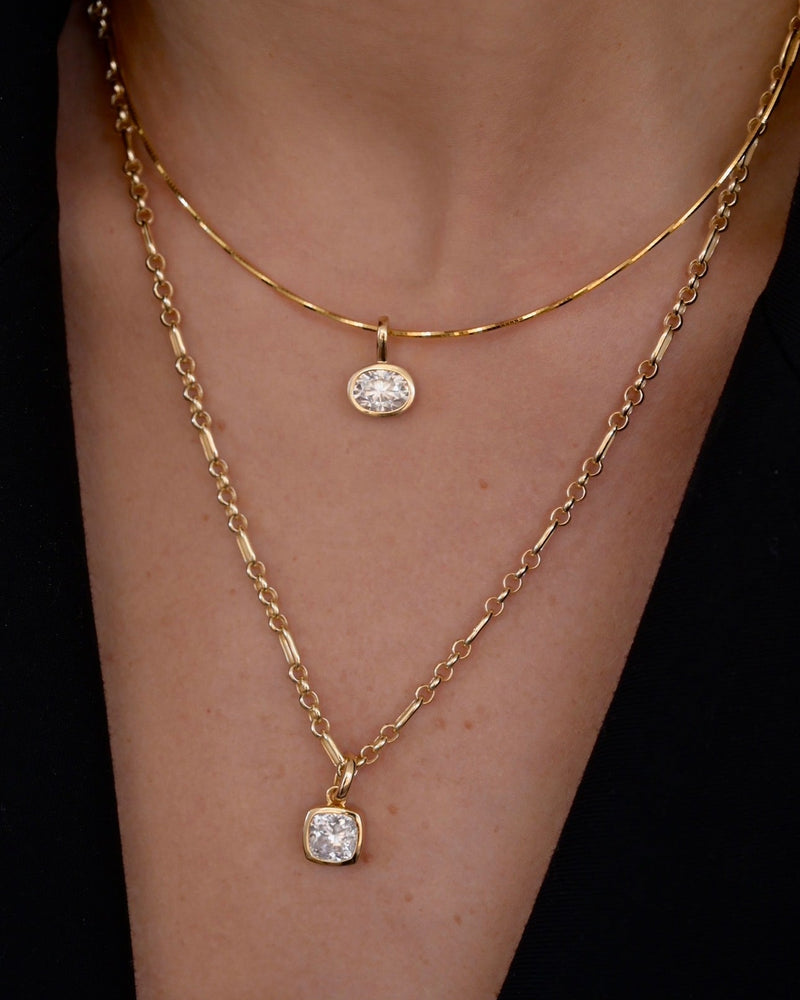 Oval Bezel Gold Collar Necklace