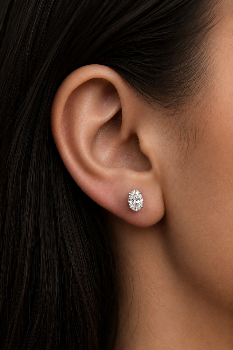 Oval Stud Earring - 1ct Lab Grown Moissanite