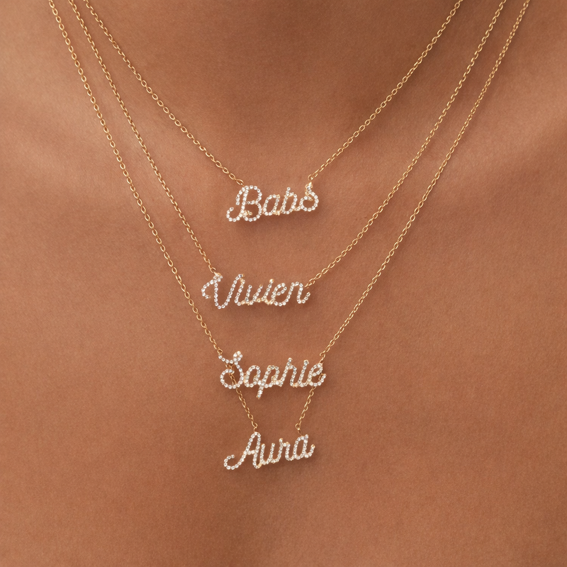 Pave Script Nameplate Necklace