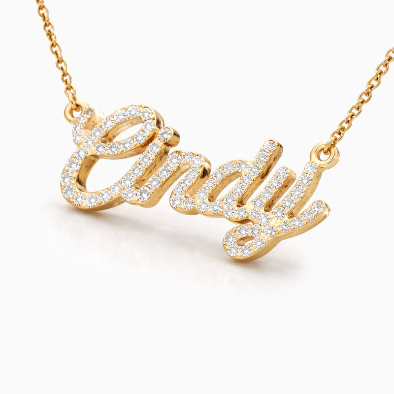 Pave Script Nameplate Necklace