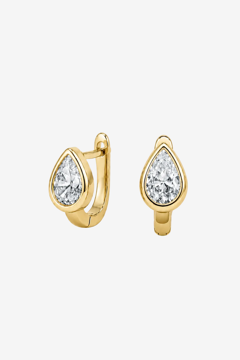 Pear Bezel Huggie Earring