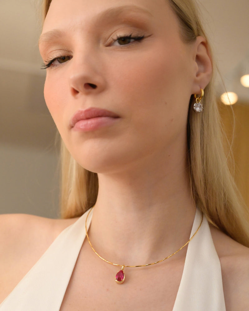 Pear Bezel Pendant - Ruby Red