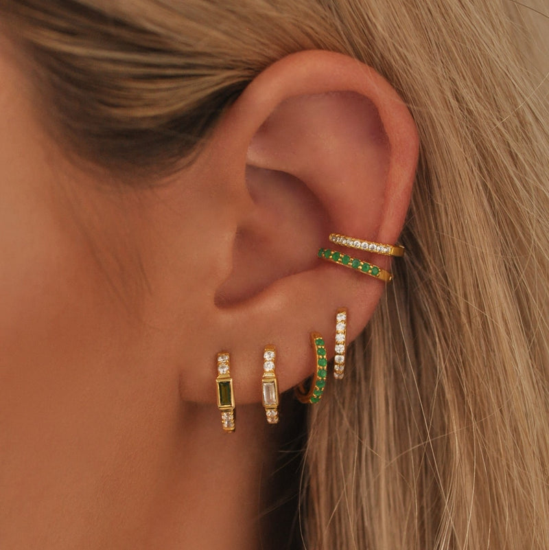 Emerald Baguette Huggie Hoops