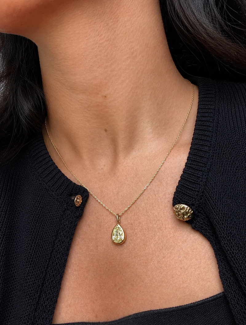 Pear Bezel Pendant - Emerald Green
