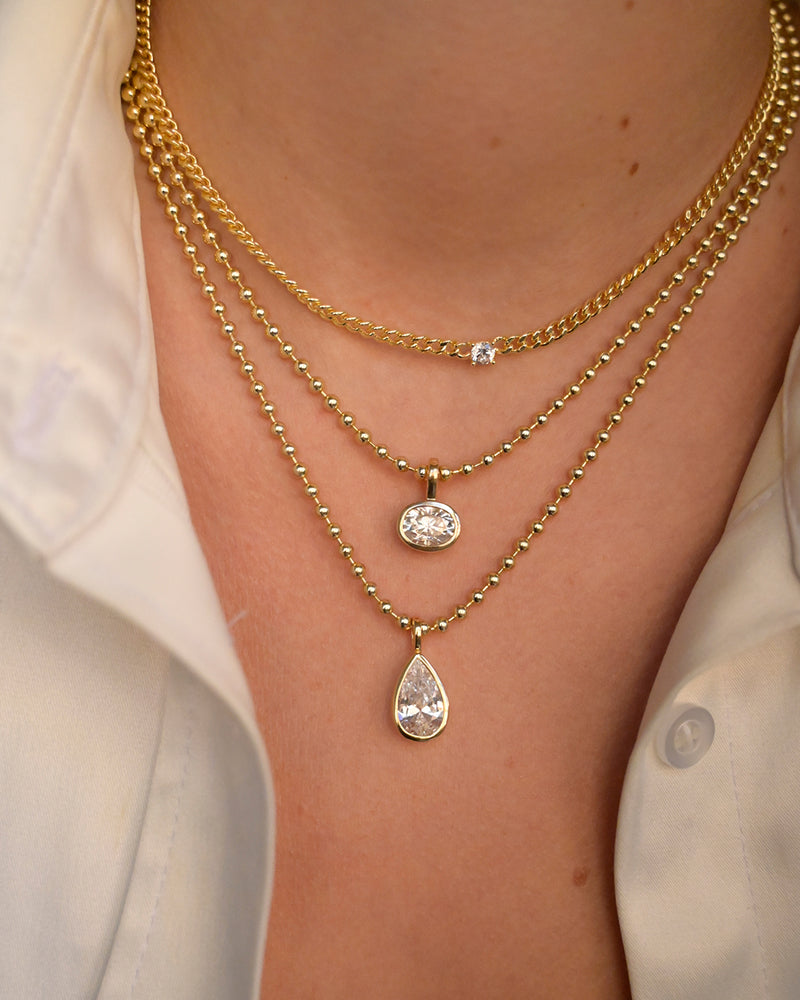 Pear Bezel Necklace - Bubble Chain