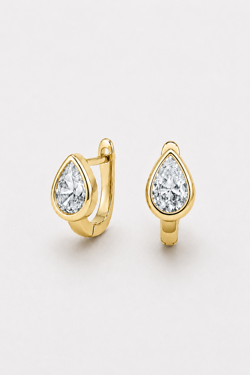 Pear Bezel Huggie Earring