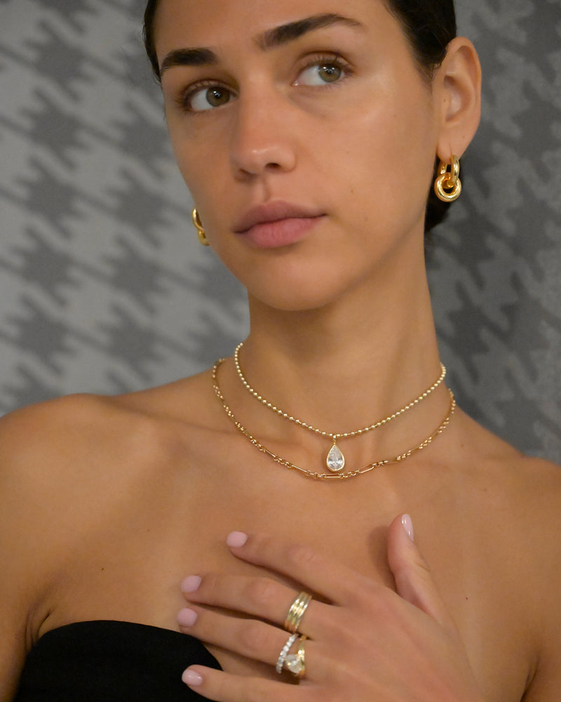 Pear Bezel Necklace - Bubble Chain