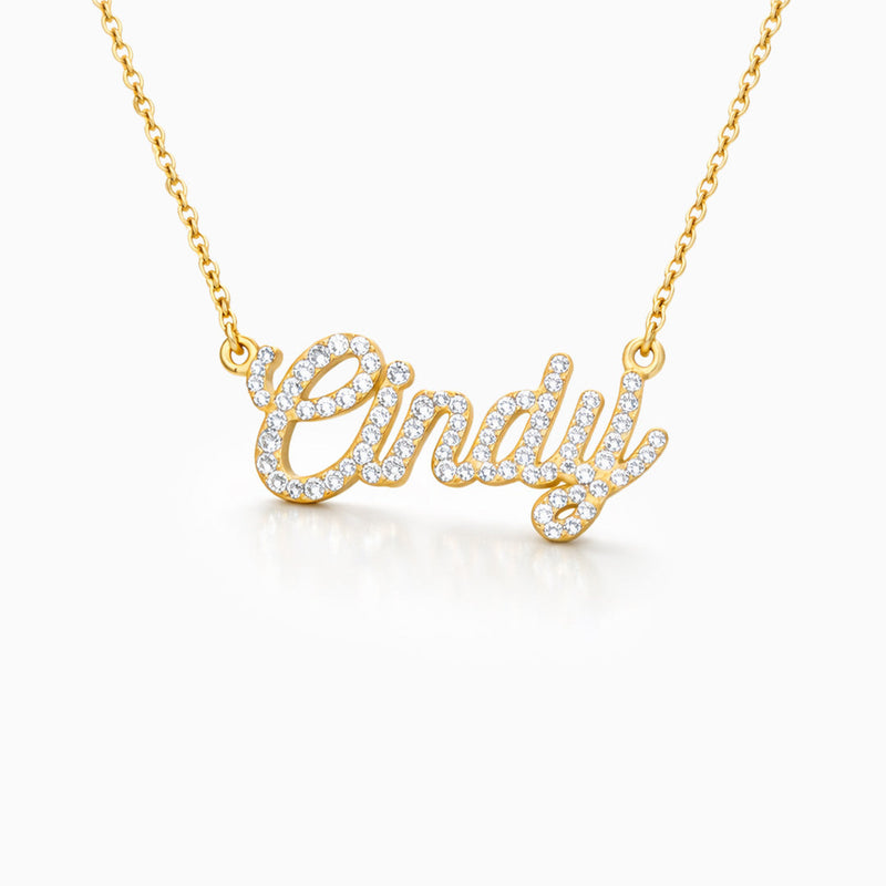 Pave Script Nameplate Necklace