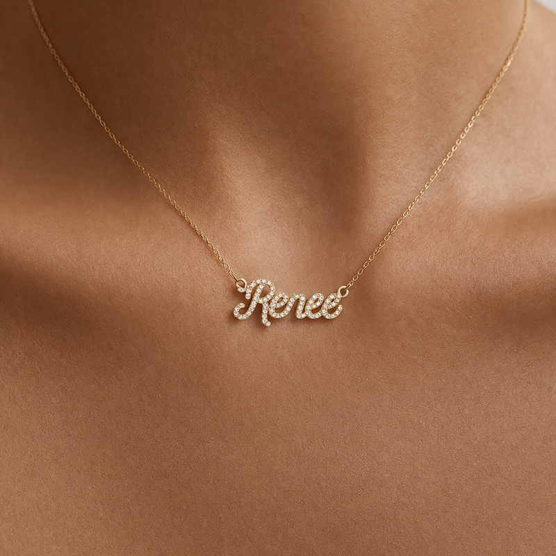Pave Script Nameplate Necklace