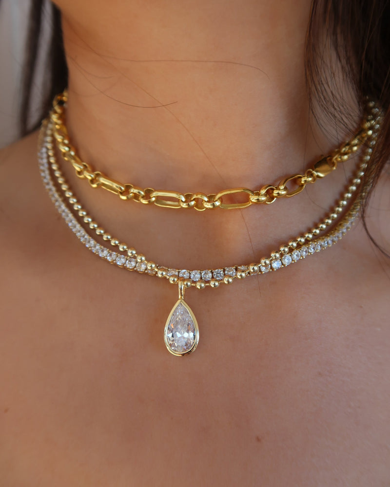 Pear Bezel Necklace - Bubble Chain