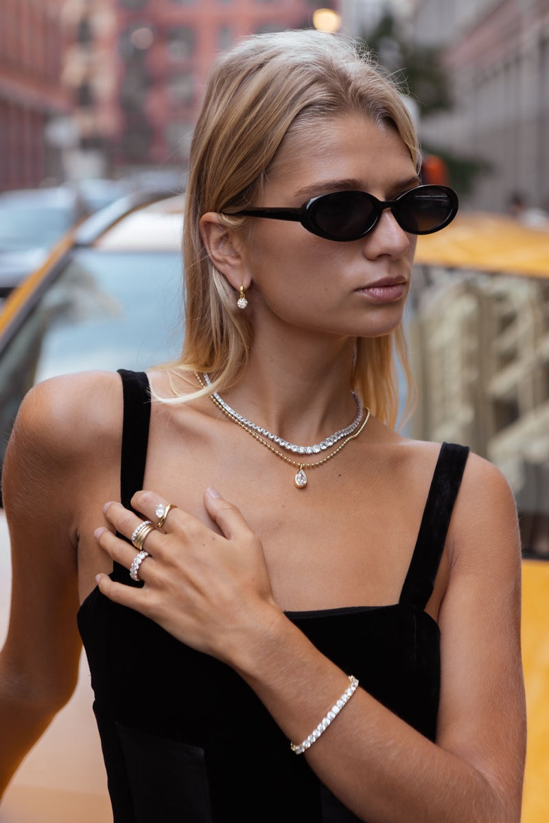 Pear Bezel Necklace - Bubble Chain