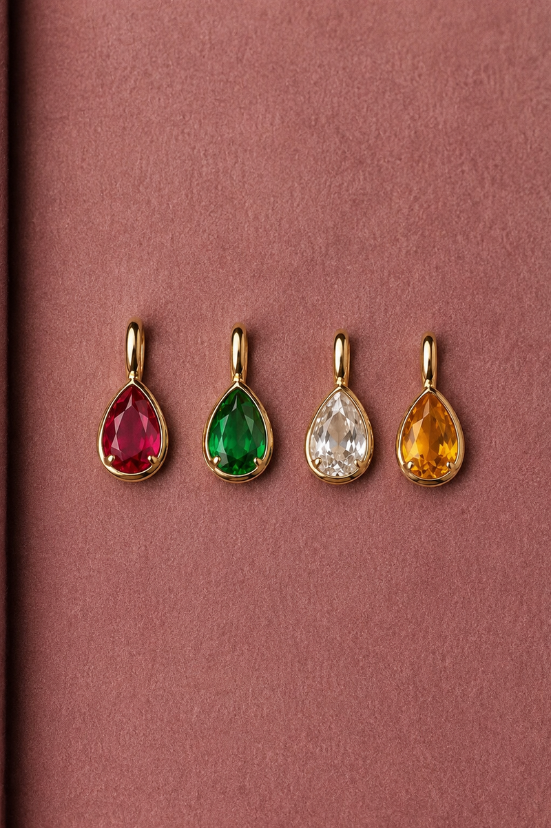 Pear Bezel Pendant - Pink rose