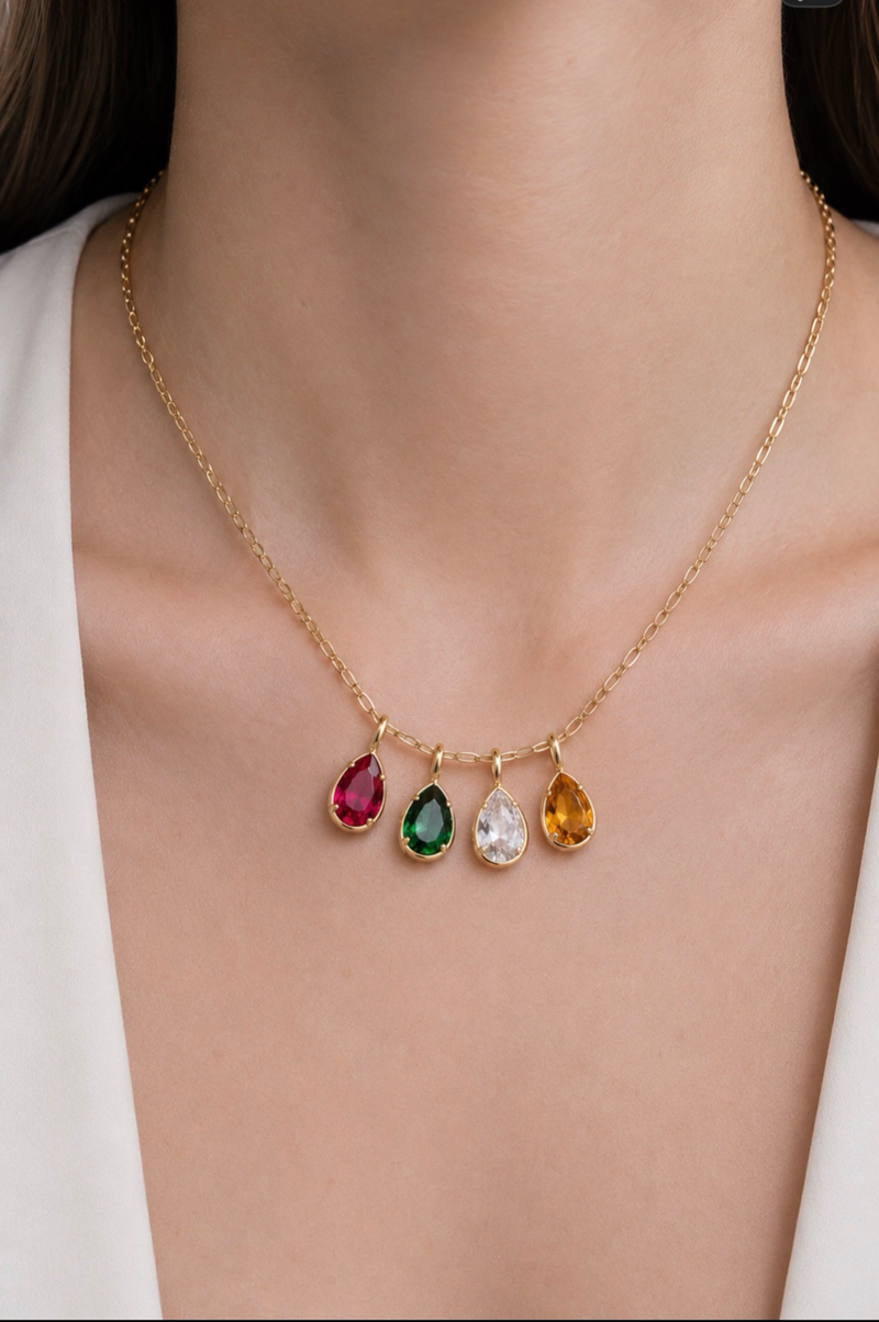 Pear Bezel Pendant - Pink rose