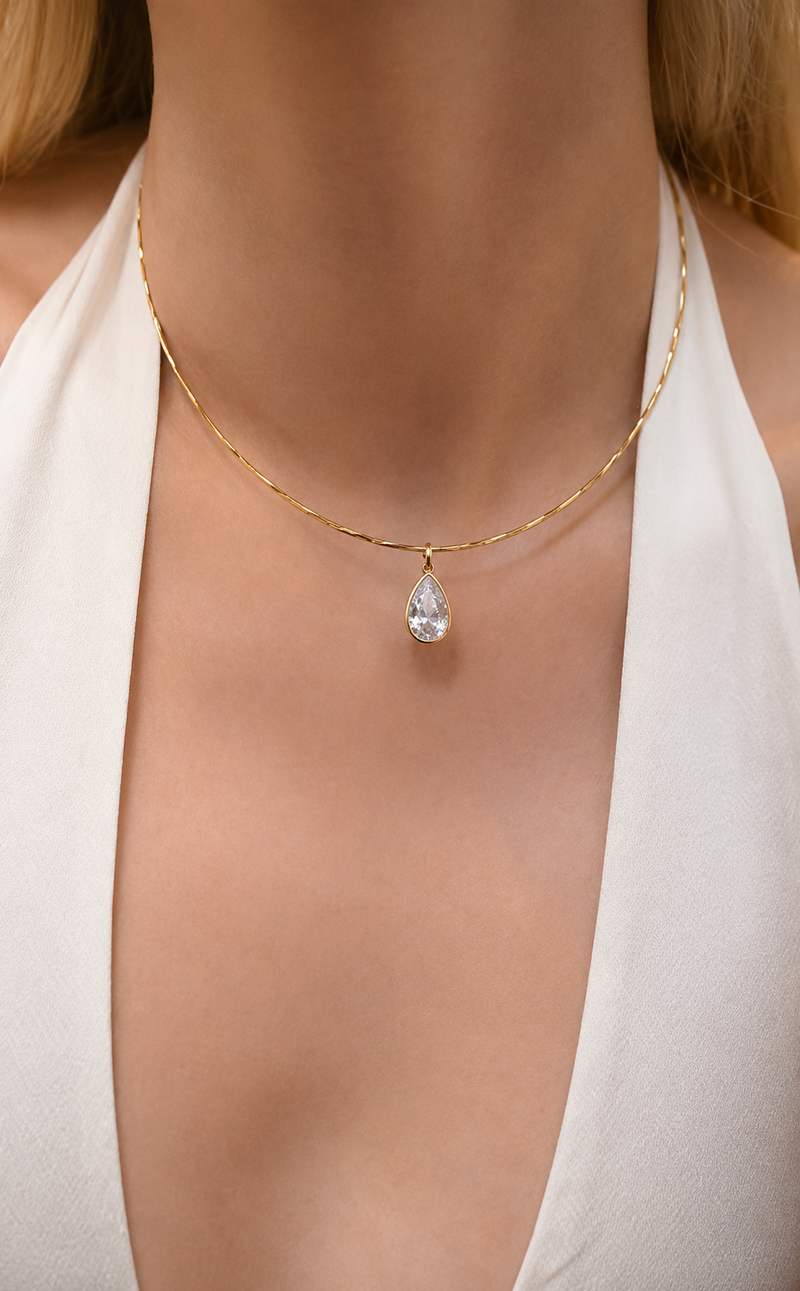 Pear Bezel Pendant - Pink rose