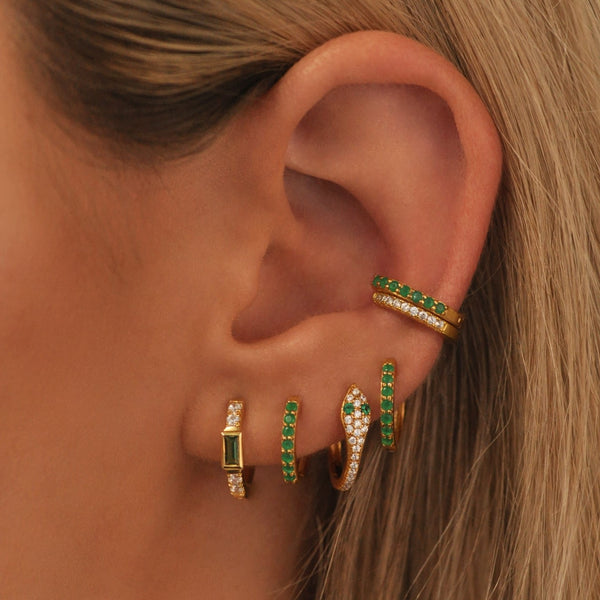 Emerald Huggie Earring Set