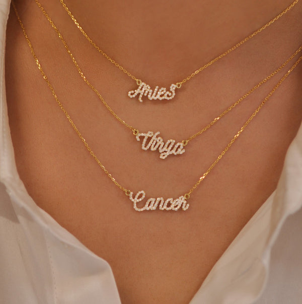 Zodiac Nameplate Necklace