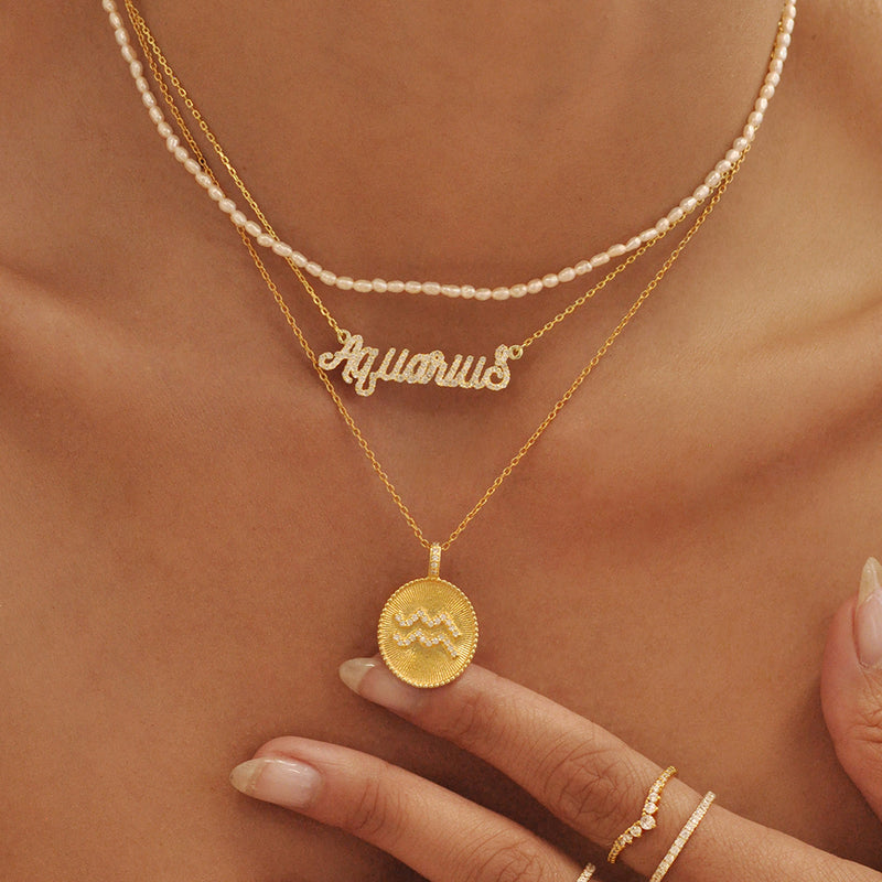 Aquarius Zodiac Pendant Necklace – V The Label