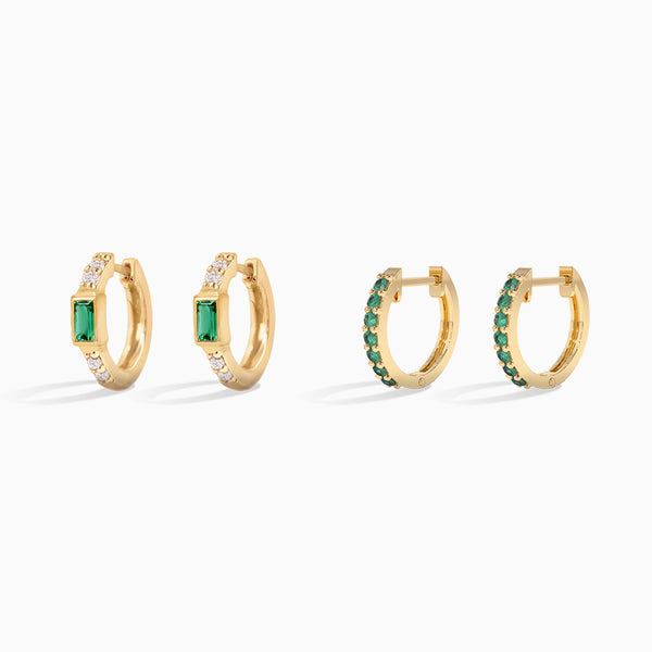 Emerald Huggie Earring Set