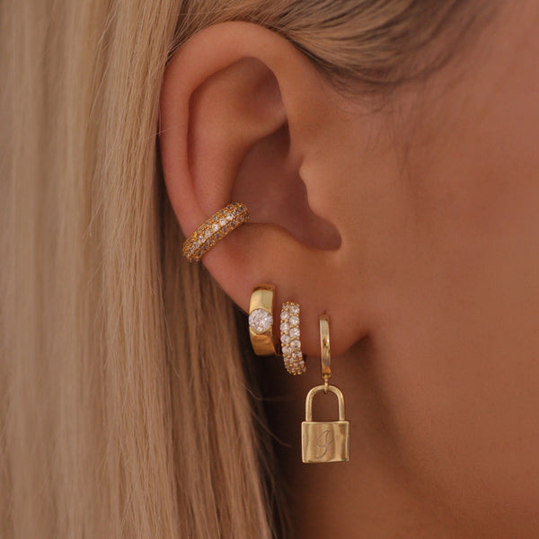 Lock & Huggie Earring Set