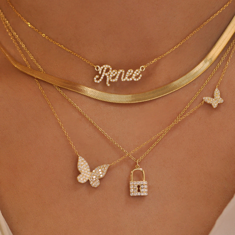 Pave Script Nameplate Necklace