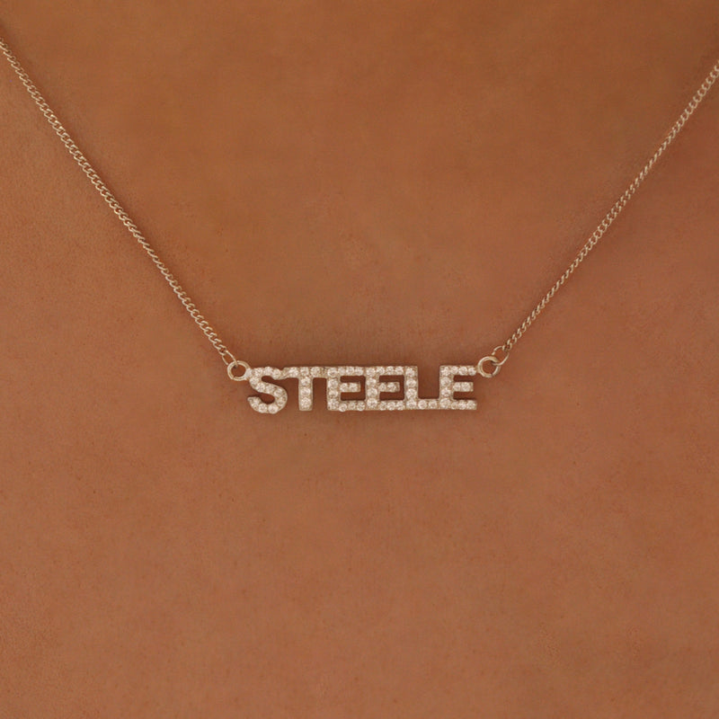 Silver Pave Nameplate Choker